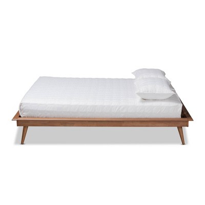 Mid-Century Modern Walnut Brown Full Platform Bed with Tufted Upholstery