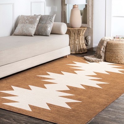 Chayton Terracotta and Cream Geometric Washable Area Rug 8' x 10'