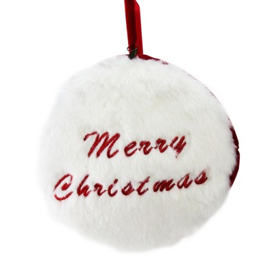 Allstate 7.5" Faux Fur "Merry Christmas" Disc Christmas Ornament - Red/White