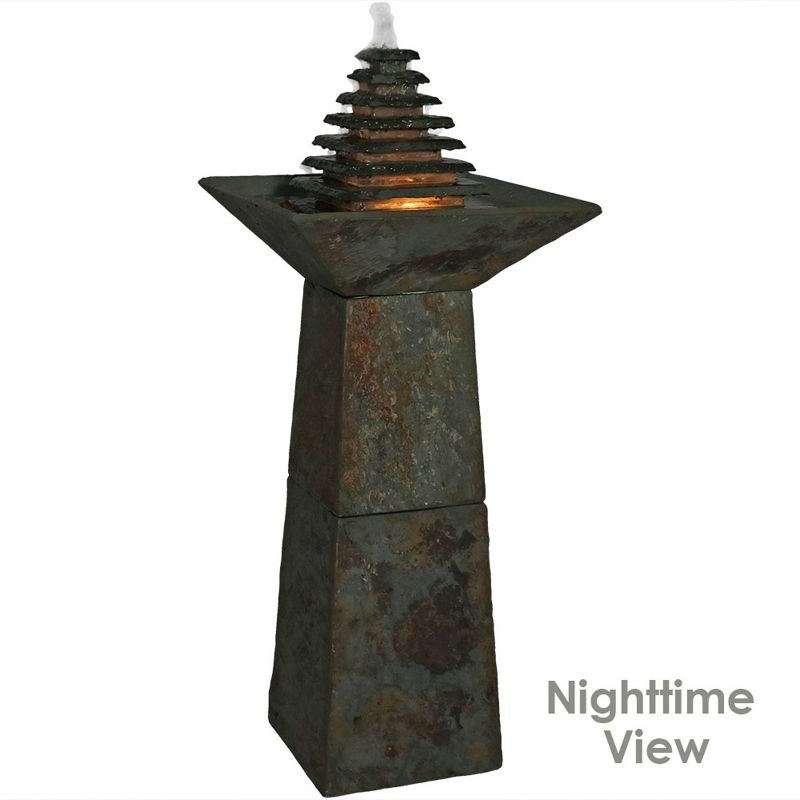 Sunnydaze 40"H Electric Natural Slate Layered Pyramid Tiered Outdoor Water Fountain with LED Light, 5 of 11