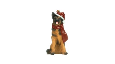 Festive German Shepherd Resin Holiday Ornament with Santa Hat