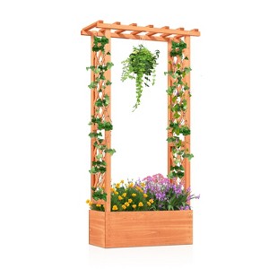 Tangkula Raised Garden Bed Planter Box w/ Side & Top Trellis for Vine Climbing Plants - 1 of 4
