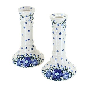 Blue Rose Polish Pottery 293 Vena Candlestick Pair - 1 of 1