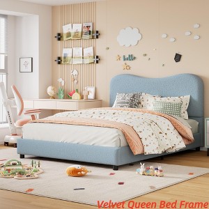Twin/Full/Queen Size Bed Frame for Kids w/ Velvet Upholstered Headboard, Cute Low Profile Platform Bed for Girls and Boys - 1 of 4