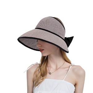 Anna-Kaci Womens Roll Up Straw Sun Visor Wide Brim Bow Detail Adjustable UV Protection Packable Summer Hat - 1 of 4