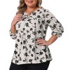 Agnes Orinda Women's Plus Size Keyhole Floral Pleated Long Sleeve Flowy Casual Tunic Blouse - 2 of 4