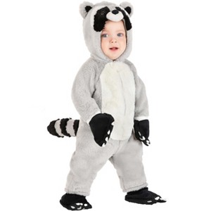 HalloweenCostumes.com Rascal Raccoon Baby Costume, Infant Raccoon Jumpsuit with Mitts and Diaper Access, Ringtail Animal Outfit - 1 of 3
