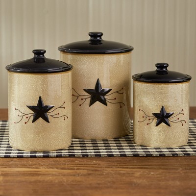 Vintage Beige and Black Ceramic Canister Set with Star Design