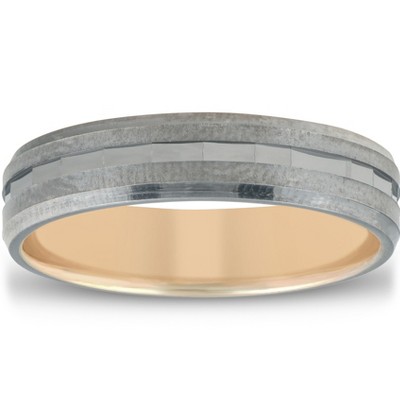 Pompeii3 10k Yellow & Black Gold Mens Satin Diamond Cut Finish Mens Wedding Band