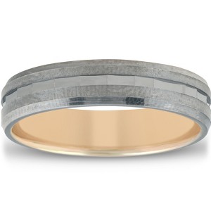 Pompeii3 10k Yellow & Black Gold Mens Satin Diamond Cut Finish Mens Wedding Band - 1 of 4