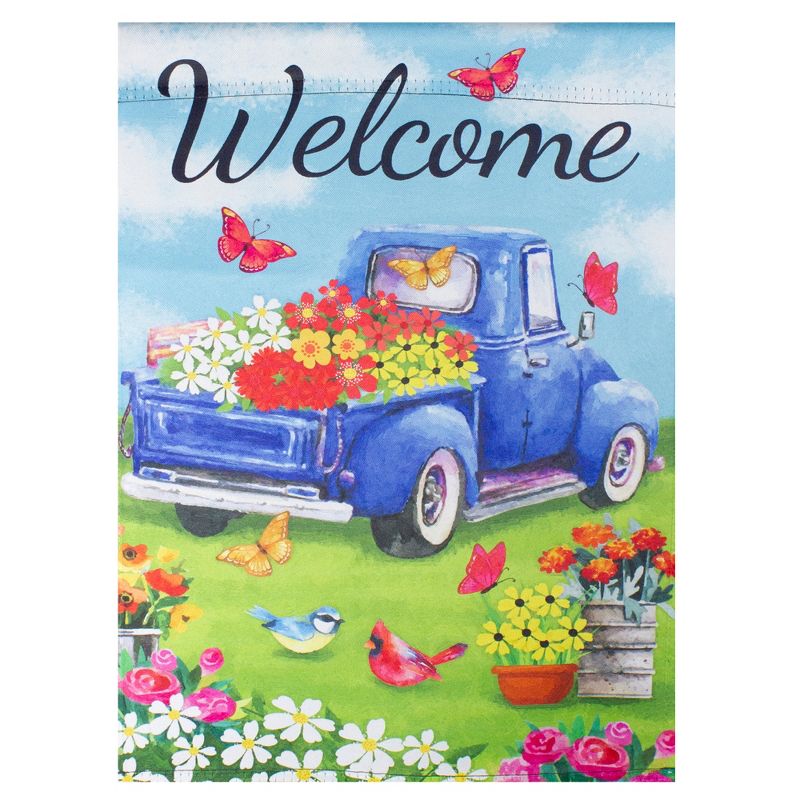 Northlight Welcome Blue Pickup Truck with Spring Flowers Outdoor Garden Flag 12.5" x 18", 1 of 4