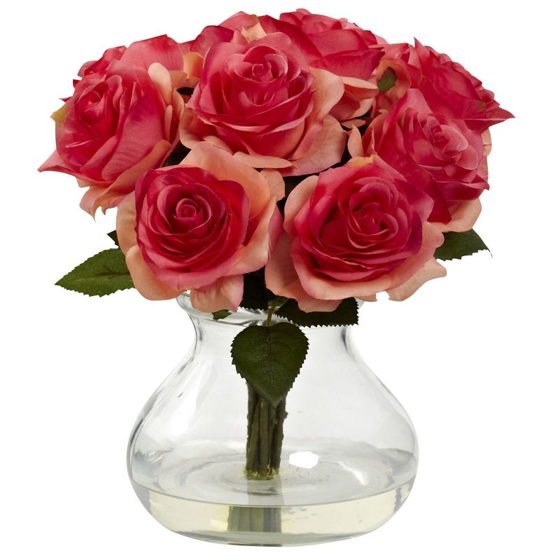 Nearly Natural 11-in Rose Arrangement with Vase, 4 of 8