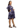 24seven Comfort Apparel Maternity Long Sleeve Empire Waist Dress in Purple Black Print - 2 of 3