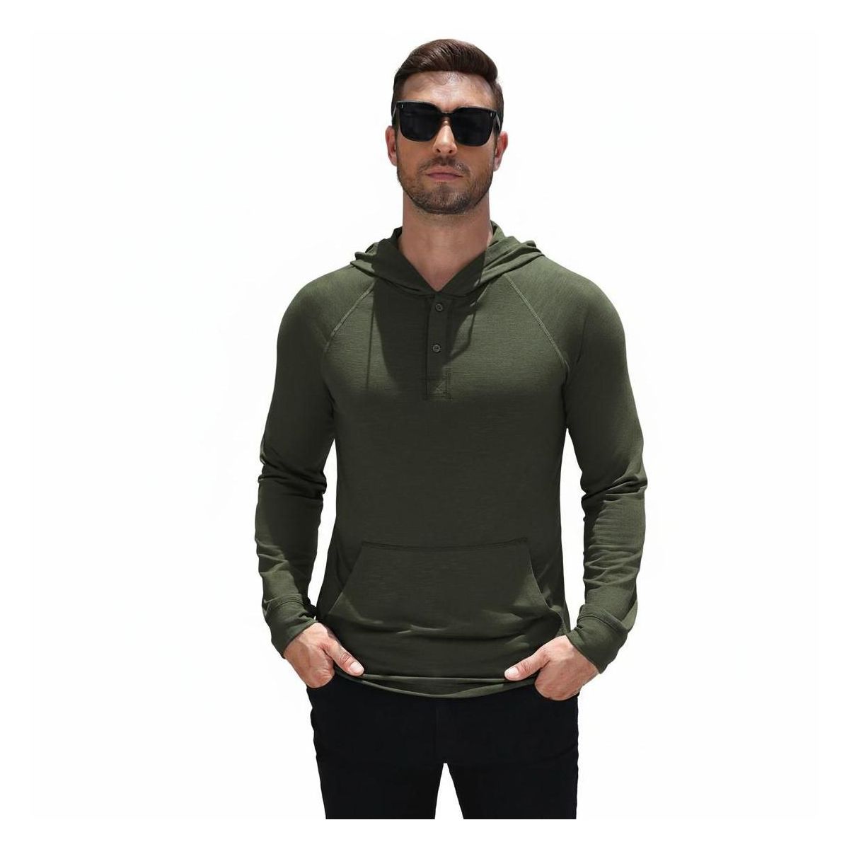 COOFANDY Men's Hooded Half Button Knit Long Sleeve Pullover Sweatshirt