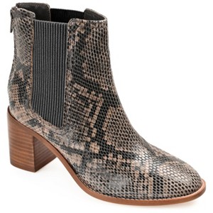Journee Signature Womens Genuine Leather Tazlyn Round Toe Stacked Chelsea Booties - 1 of 4
