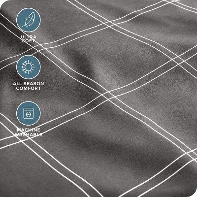 Twin XL Grey and White Plaid Microfiber Sheet Set