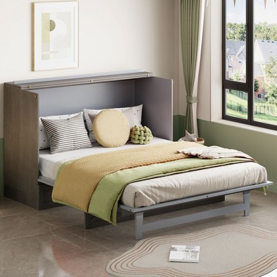 NicBex Full Size Murphy Bed 75.5" Wooden Frame Murphy Bed Cabinet Morden Hideaway Wall Bed with Top Shelf for Living Room