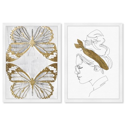 13" x 19" Simple and Clean Set Framed Wall Art Gold - Wynwood Studio: Modern Fashion Accessories, White Frame