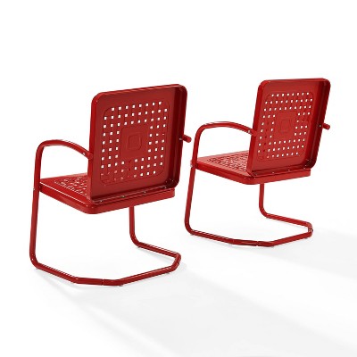 Set of 2 Red Steel Retro Outdoor Arm Chairs
