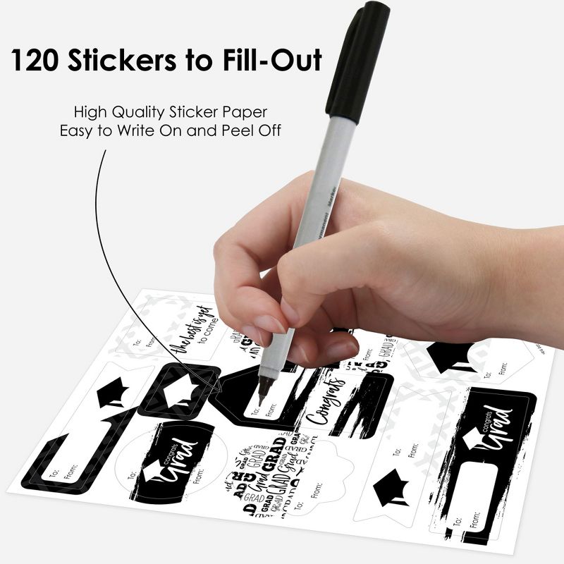 Big Dot of Happiness Black & White Grad Best is Yet to Come Assorted Graduation Party Gift Tag Labels To & From Stickers 12 Sheets 120 Stickers, 3 of 9