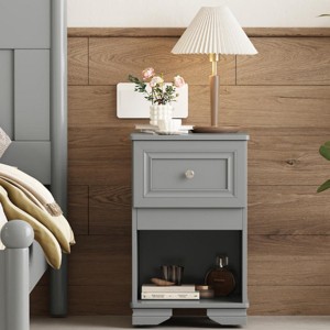INFURNIC Nightstands Elegant Retro Nightstand with Drawer and Open Shelf Metal Handle for Bedroom, Grey, 15.7"*15.5"*25" - 1 of 4
