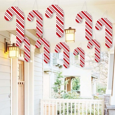 Big Dot of Happiness Hanging Candy Cane - Outdoor Hanging Decor - Holiday and Christmas Party Decorations - 10 Pc