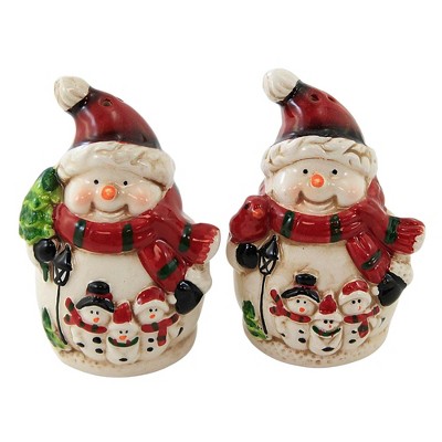 Tabletop 3.5" Snowman S & P Shakers Frosty Red Hat Christmas Transpac  -  Salt And Pepper Shaker Sets
