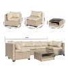 7-Piece Outdoor Modular Wicker Sectional Sofa Set with Glass-Top Coffee Table, Water-Resistant Cushions & All-Weather PE Rattan – Brown - 3 of 4