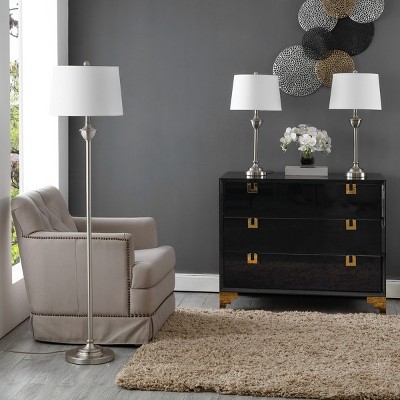Classic-Contemporary Nickel Finish Floor & Table Lamp Set of 3