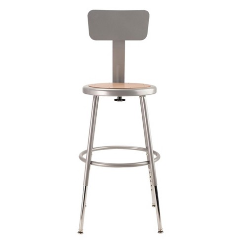 National Public Seating 6200 Series Heavy Duty 18 Inch Adjustable Height Steel Stool with Round Seat and Backrest, Grey Frame and Legs - image 1 of 4