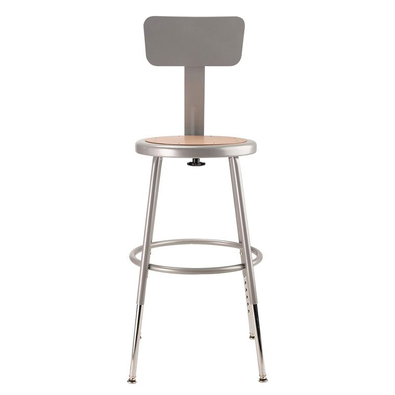 National Public Seating 6200 Series Heavy Duty 18 Inch Adjustable Height Steel Stool with Round Seat and Backrest, Grey Frame and Legs, 1 of 7