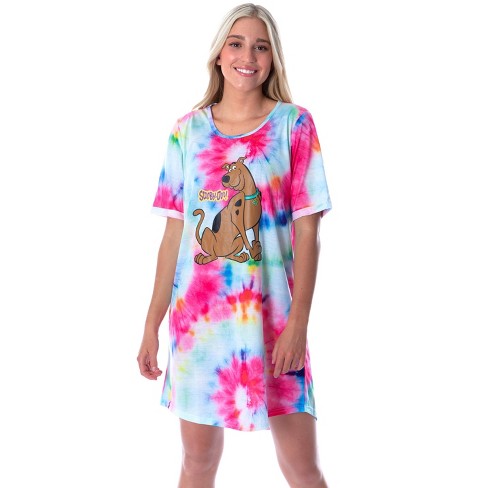 Scooby-Doo Women's Cartoon Graphic Tie Dye Nightgown Sleep Shirt Pajama  X-Small Multicoloured