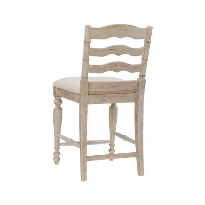Elegant Marino 24" White Washed Wood Counter Stool with Linen Seat
