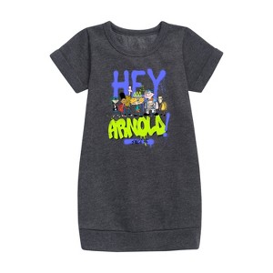 - Hey Arnold! - Arnold Spray Paint 96 Graphic Short Sleeve Fleece Dress - 1 of 3