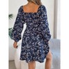 Whizmax Casual Boho Floral Print Balloon Long Sleeve Square Neck Mini Dress - 4 of 4