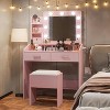 Vanity Desk with Mirror and Lights,Makeup Vanity with 2 Drawers, 3 Light Mode and Brightness Adjusted, Makeup Table for Bedroom, Desk and Chair - 3 of 4