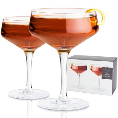 Viski Raye Angled Burgundy Glasses Set of 2 - Premium Crystal