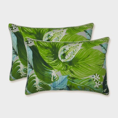 2pk Oversize Lush Leaf Jungle Rectangular Throw Pillows Green - Pillow Perfect: Weather-Resistant, Non-Woven Fabric