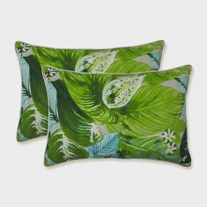 2pk Oversize Lush Leaf Jungle Rectangular Throw Pillows Green - Pillow Perfect: Weather-Resistant, Non-Woven Fabric - 1 of 3