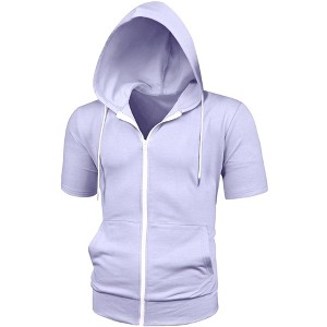Lars Amadeus Men's Solid Color Zip Up Short Sleeve Hoodies Sweatshirt - 1 of 4