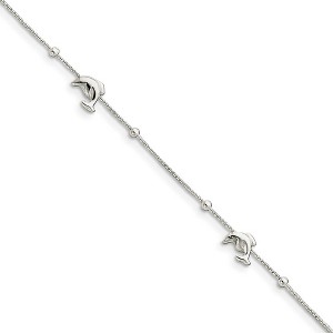 Black Bow Jewelry Sterling Silver Bead Round Box Chain And Dolphin Link Anklet, 9-10 In - 1 of 3