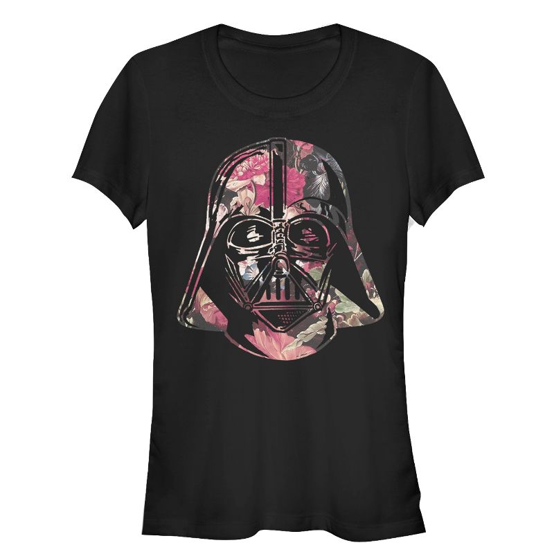 Juniors Womens Star Wars Floral Print Vader T-Shirt, 1 of 4