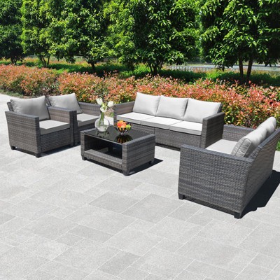 Whizmax Outdoor Patio Furniture Sets,PE Wicker Rattan Sectional Furniture Couch Set with Glass Coffee Table for Backyard, Deck, Poolside