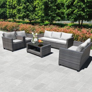 Whizmax Outdoor Patio Furniture Sets,PE Wicker Rattan Sectional Furniture Couch Set with Glass Coffee Table for Backyard, Deck, Poolside - 1 of 4