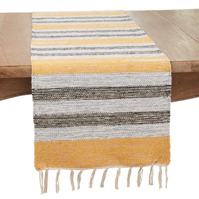 Saro Lifestyle Rustic Woven Striped Table Runner with Fringe Detail,  16