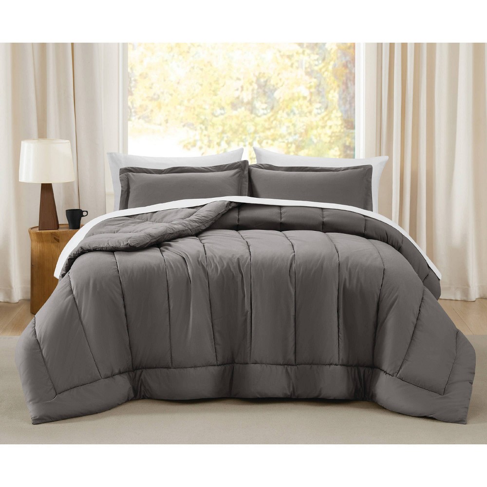 Photos - Duvet Brooklyn Loom 3pc Full/Queen Oversized Cotton Percale Comforter Set Gray