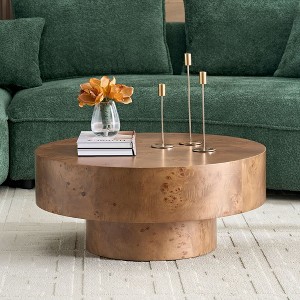 CAVINAS Round Coffee Table,Circle Table with Burl Wood Veneer,Pedestal Base,Center Table for Living Room,Office,Small Spaces Apartment - 1 of 4