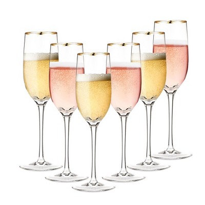 Berkware Tall Champagne Flutes with Gold Tone Rim - 8.1oz (Set of 4)