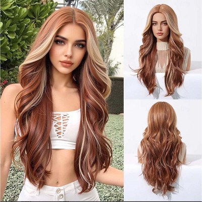 Jessie's Wig 26 Inch Wavy Wig Synthetic Wig Cooper Brown Mixed Blonde 1 Pc/Pack