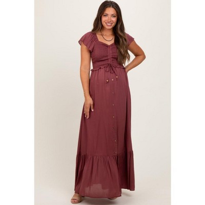 PinkBlush Burgundy Smocked Top Woven Maternity Maxi Dress